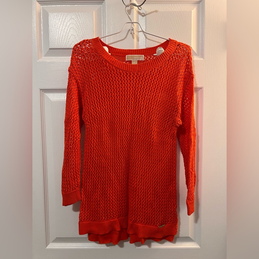Michael Kor Orange see through knit sweater.
